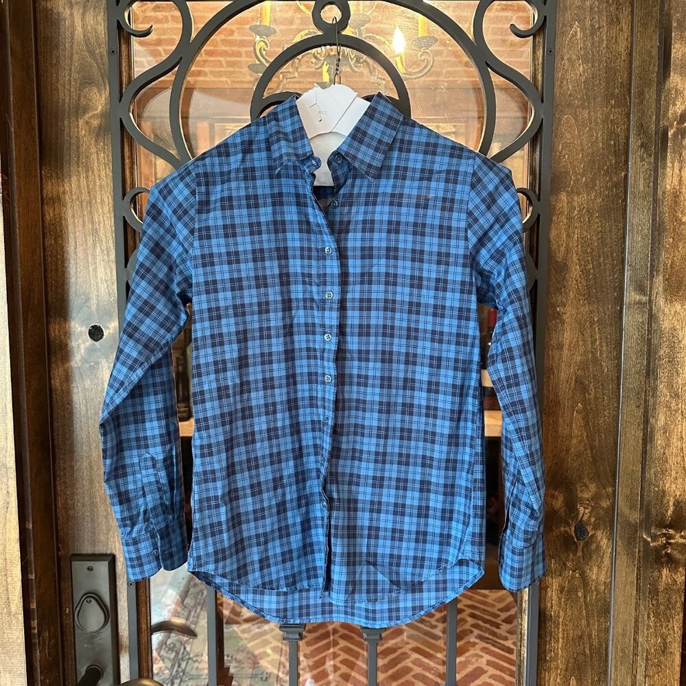 The Shirt by Rochelle Womens Size XS Blue Plaid Button down